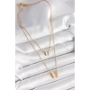 BFS 316L Çelik Gold Renk 2Li Simli Kelebek Model Kadın Kolye