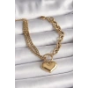 BFS 316L Çelik Gold Renk 2Li Zincir Model Kalp Figür Kadın Bileklik