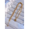 BFS 316L Çelik Gold Renk Çift Zincir İnci Detayı Love Kalp Kolye