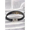 BFS 316L Çelik Gold Renk Gemi Dümen Figür Siyah Renk Çift Sıra Burgu Desenli Deri Kordon Erkek Bileklik