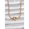 BFS 316L Çelik Gold Renk İtalyan Zincir Pembe Zirkon Taşlı Kalp Model Kadın Kolye