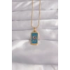 BFS 316L Çelik Gold Renk Mavi Mineli El Figür Tarot Kolye