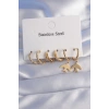 BFS 316L Çelik Gold Renk Oval Tasarım Kuş Model Küpe Seti