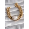 BFS 316L Çelik Gold Renk Pembe 3D Kalp Model Zirkon Taşlı Kadın Bileklik