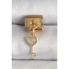 BFS 316L Çelik Gold Renk Sallantı Zirkon Taşlı Kalpli Anahtar Model Nomination Charm
