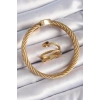 BFS 316L Çelik Gold Renk Sarmal Model Erkek Bileklik Yüzük Kombini