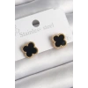BFS 316L Çelik Gold Renk Siyah Yonca Model Kadın Küpe