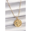 BFS 316L Çelik Gold Renk Topçuk Zincir Yılan İşlemeli Zirkon Taş Detaylı Madalyon Model Kadın Kolye
