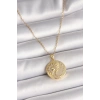 BFS 316L Çelik Gold Renk Zincir Zirkon Taşlı Ay Güneş İşlemeli Madalyon Model Kadın Kolye