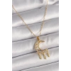 BFS 316L Çelik Gold Renk Zincir Zirkon Taşlı Hilal Model Sallantı Yaprak Detay Kadın Kolye