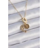 BFS 316L Çelik Gold Renk Zirkon Taşlı Ay Yıldız  Model Charm Model Kadın Kolye