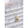 BFS 316L Çelik Gold Renk Zirkon Taşlı Ay Yıldız  Model Charm Model Kadın Kolye