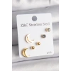 BFS 316L Çelik Gold Renk Zirkon Taşlı Hilal Model Kadın Küpe Seti