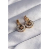 BFS 316L Çelik Gold Renk Zirkon Taşlı İç İçe Geçmeli Oval Küpe