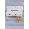 BFS 316L Çelik Gold Renk Zirkon Taşlı Kalp Model Halka Küpe Seti