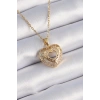 BFS 316L Çelik Gold Renk Zirkon Taşlı Kalp Model Vintage Kadın Kolye