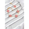 BFS 316L Çelik Gold Zincir Pembe Yonca Renk Bileklik