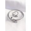 BFS 316L Çelik Gümüş Renk Oval Aksesuarlı Burgu Model Bileklik ve Yüzük Kombini