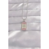 BFS 316L Çelik Gümüş Renk Pembe Mineli Ay Figür Tarot Kolye