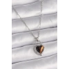 BFS 316L Çelik Gümüş Renk Zincir Kilit Kalp Kehribar Boncuk Model Kadın Kolye