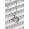 BFS 316L Çelik Gümüş Renk Zincir Zirkon Taş Detaylı Bombeli Halka Model Kadın Kolye