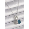 BFS 316L Çelik Gümüş Renk Zincir Zirkon Taşlı İşleme Mavi Simli Kadın Kolye