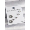 BFS 316L Çelik Gümüş Renk Zirkon Taşlı Labirent Model Kadın Küpe Seti