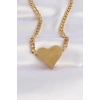 BFS 316L Çelik Zincir Altın Renk Düz Plaka Kalp Kolye
