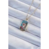 BFS 316L Çelik Zincir Altın Renk Taç ve Kız Figürlü Renkli Mineli Tarot Kolye