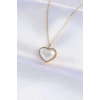 BFS 316L Çelik Zincir Gold Renk Beyaz Taşlı Bubble Kalp Kolye
