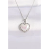BFS 316L Çelik Zincir Gümüş Renk Beyaz Taşlı Bombeli Kalp Kolye