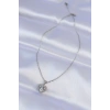 BFS 316L Çelik Zincir Gümüş Renk Zirkon Taşlı Charm Kalp Kolye