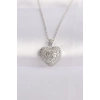 BFS 316L Çelik Zincir Gümüş Renk Zirkon Taşlı Kalp Kolye