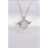 BFS 316L Çelik Zincir Gümüş Renk Zirkon Taşlı Kanatlı Kalp Kolye