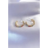 BFS Gold Renk Yarım Halka Model Renkli Kristal Taşlı Kadın Küpe