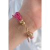 BFS Pembe Renk Zirkon Taşlı İpli Çoklu Bileklik