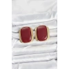 BFS Pirinç Gold Renk Bordo Plaka Vintage Kadın Küpe