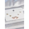 BFS Pirinç Gold Renk Pembe Zirkon Taşlı Kalp Model 925 Ayar Gümüş Çivi Kadın Küpe Seti