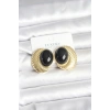 BFS Pirinç Gold Renk Siyah Boncuklu Oval Vintage Kadın Küpe