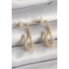 BFS Pirinç Gold Renk Zirkon Taşlı Çengelli İğne Model Kadın Küpe
