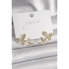 BFS Pirinç Gold Renk Zirkon Taşlı Kelebek Model Kadın Küpe