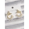 BFS Pirinç Gold Renk Zirkon Taşlı Sallantı Detay Kelebek Model Kadın Küpe