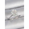 BFS Pirinç Gümüş Renk Beyaz Mineli Çiçek Model Zirkon Taş Detay Kadın Yüzük