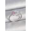 BFS Pirinç Gümüş Renk Beyaz Mineli Pembe Zirkon Taşlı Çiçek Model Kadın Yüzük