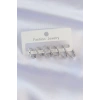 BFS Pirinç Gümüş Renk İnce Oval Küpe Seti