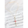 BFS Pirinç Zincir Pembe Gold Renk Zirkon Taşlı Y Kolye