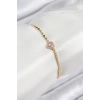 BFS Pirinç Zirkon Taşlı Kalp Model Ezme Zincir Gold Renk Kadın Bileklik