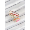 BFS Pirinç Zirkon Taşlı Kırmızı Turuncu Pembe Sıkıştırma Sağ Kıkırdak Gold Renk Kadın Küpe