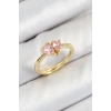 BFS Pirinç Zirkon Taşlı Pembe Kalp Model Gold Renk Kadın Yüzük