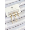 BFS Pirinç Zirkon Taşlı Sallantılı Model Gold Renk 3lü Çift Kadın Küpe Set